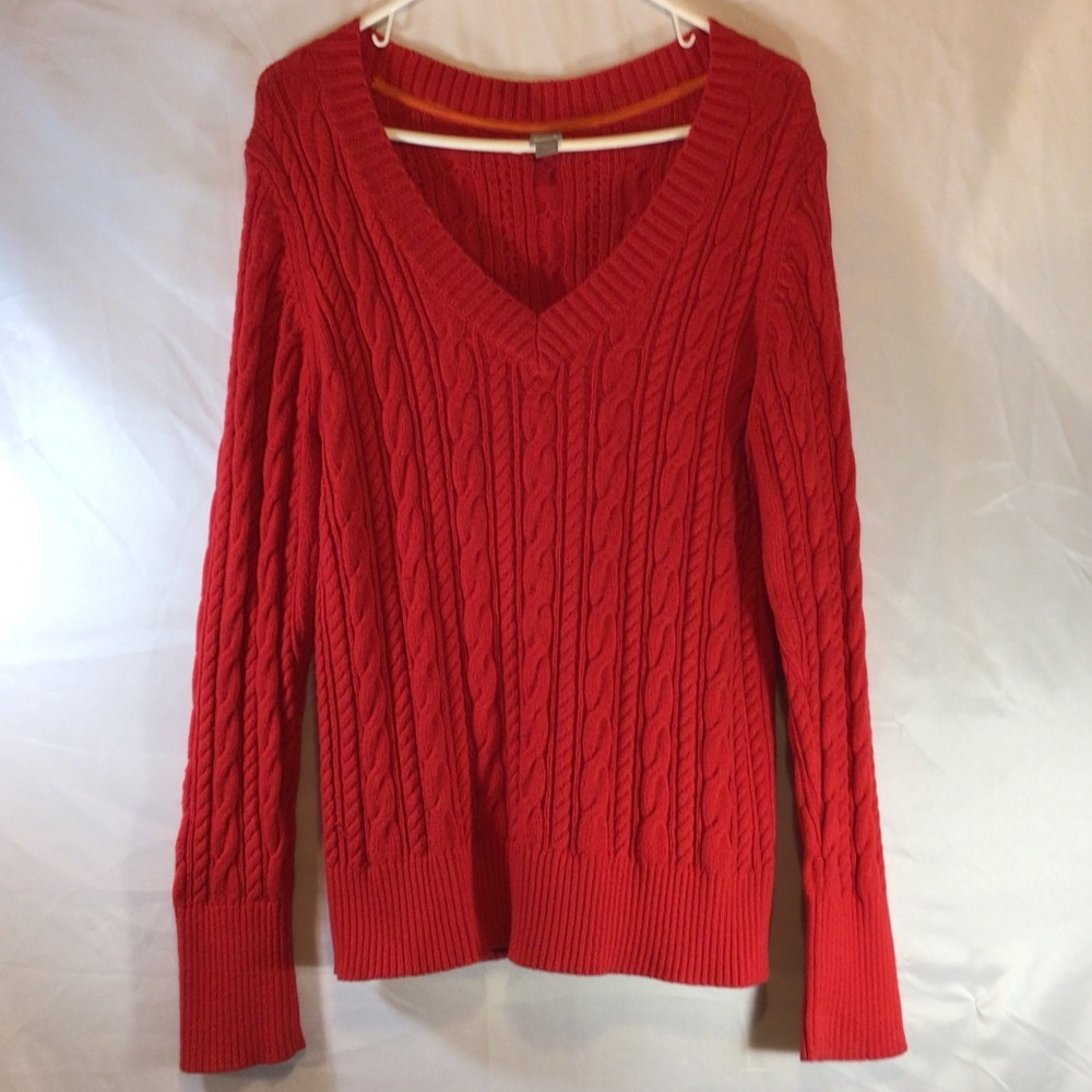 JC Penny Red Cable Knit Sweater Cherry Girl Preppy Coquette Cozy Oversized Y2K